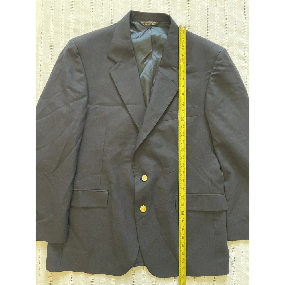VTG Botany 500 Navy Blue Wool Blend Double Breasted Gold Button Blazer 42R
